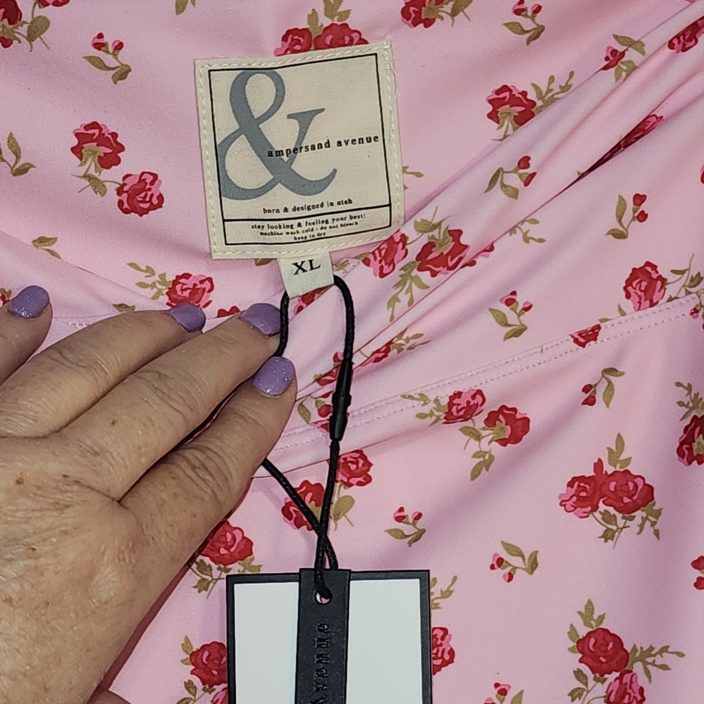 NWT Ampersand Pastel Pink Floral Leggings Balletcore Y2K Athleisure Size XL & 3X - Picture 5 of 16